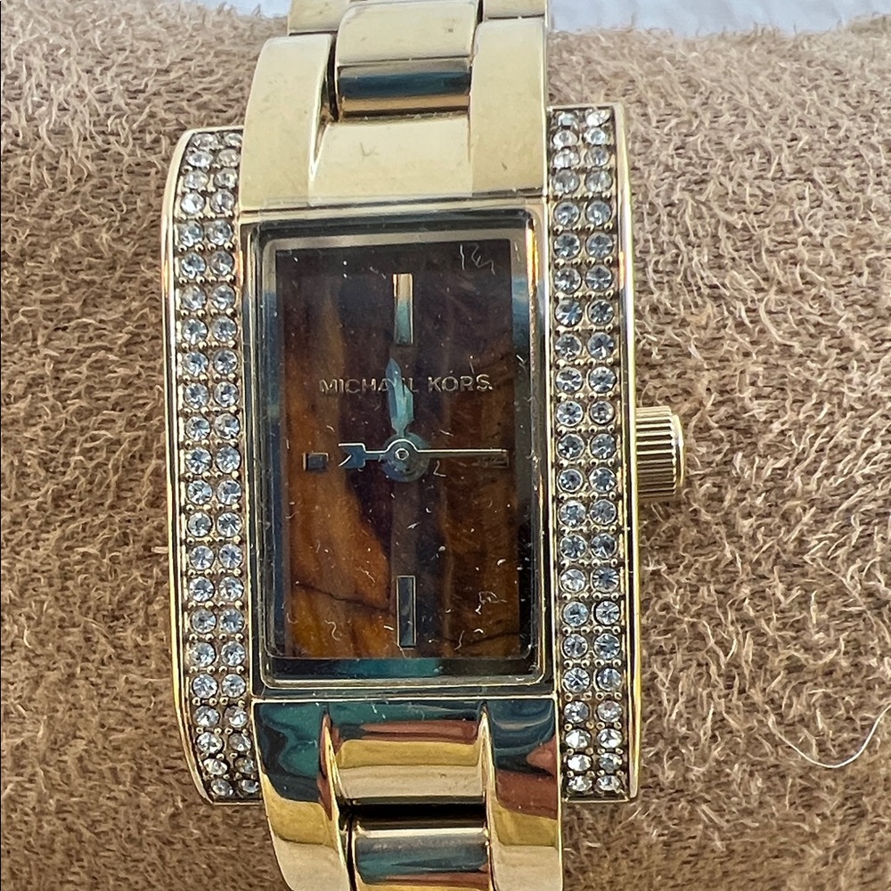 Michael Kors Gold and Brown Women's Watch with Crystal Details